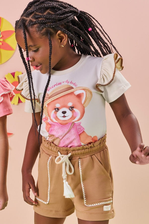 Blusa Infantil Kukiê Verão Bege Pandinha Vermelho