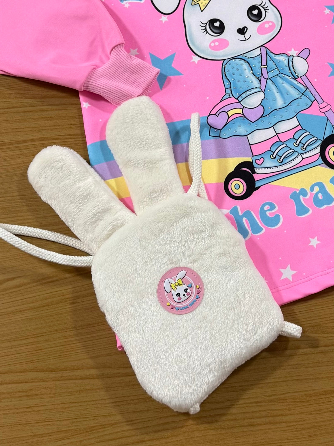 Vestido Infantil Cinti Inverno Coelhinha Rosa Com Bolsinha