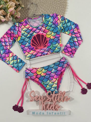 Biquíni Infantil Siri Kids Jessica Cropped Manga Longa Est Mermaid 40246