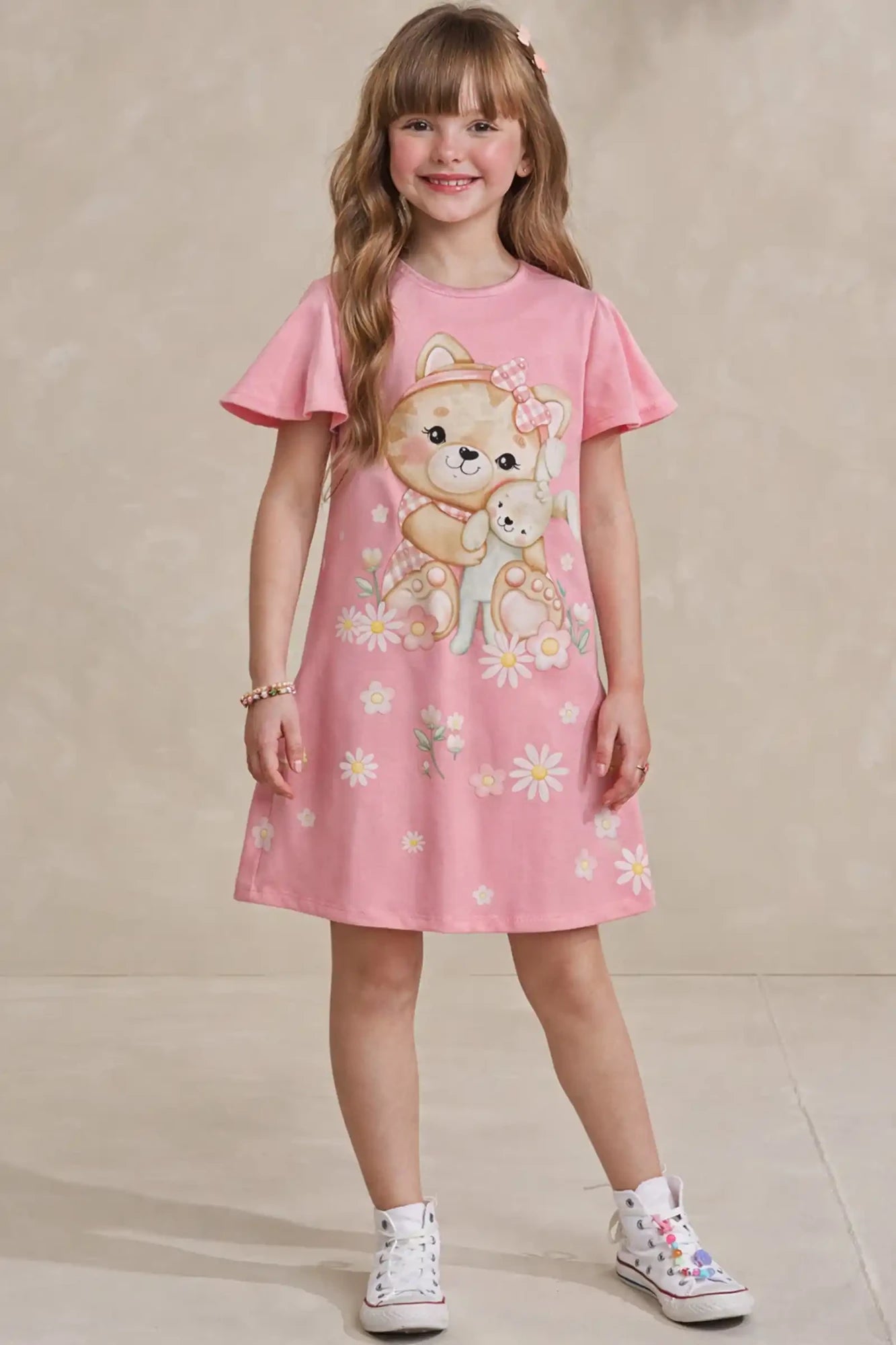 Vestido Infantil Kukiê Rosa Amiguinhos Floral