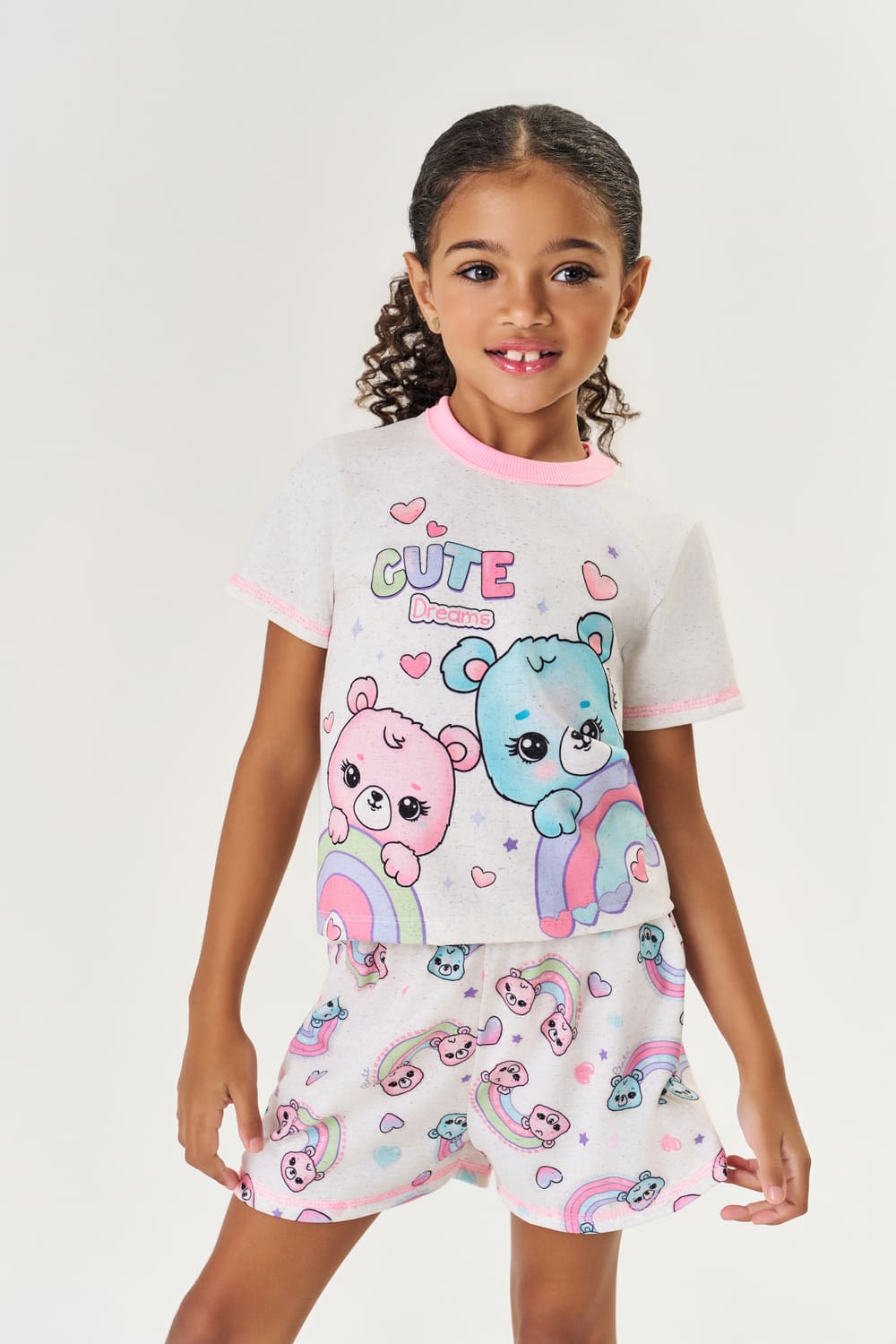 Pijama Infantil Cinti Verão Shorts e Blusa Ursinho Rosa