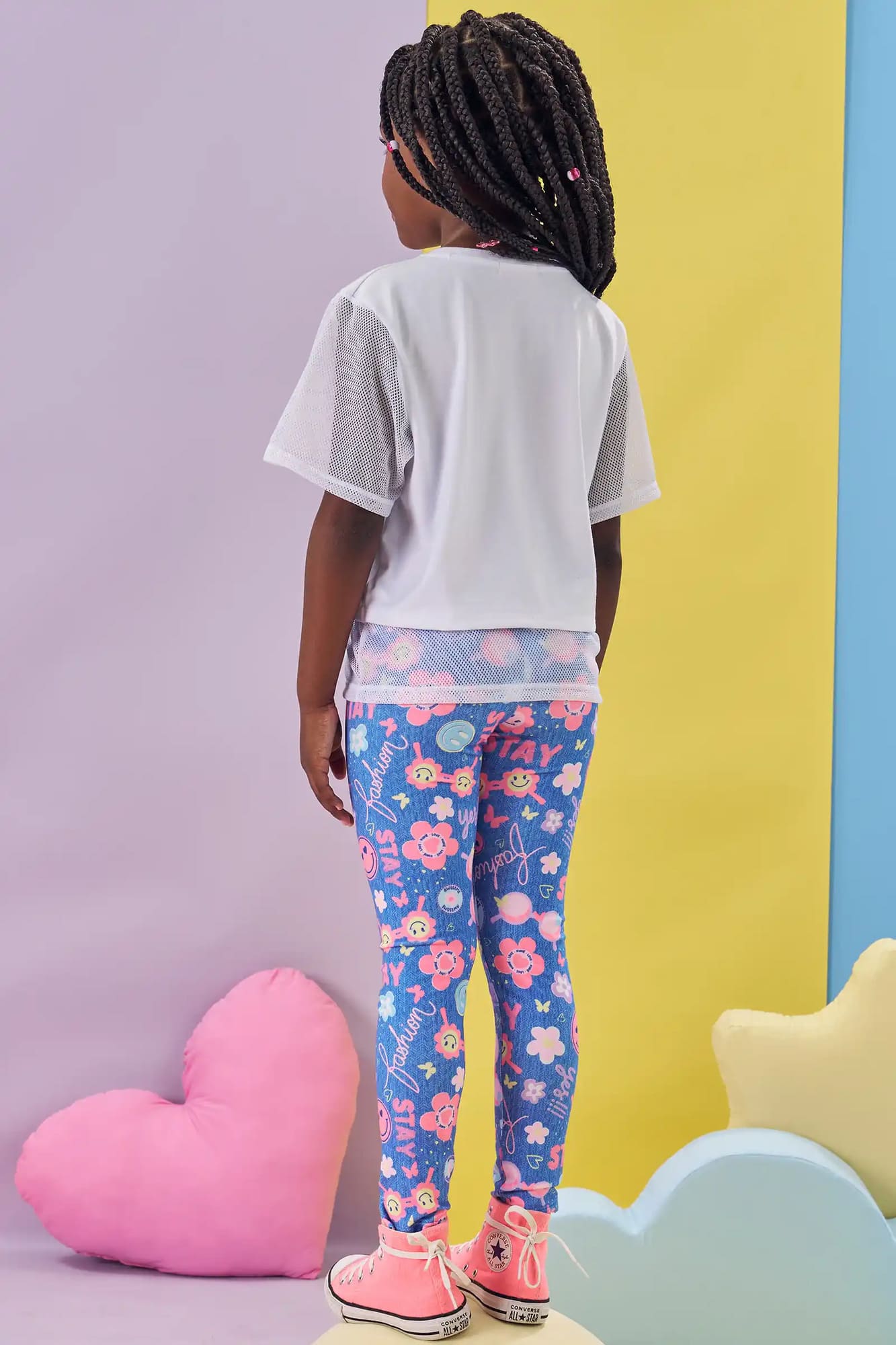 Conjunto Infantil Kukiê Verão com Calça Legging Azul e Blusa Branca Stay Fashion