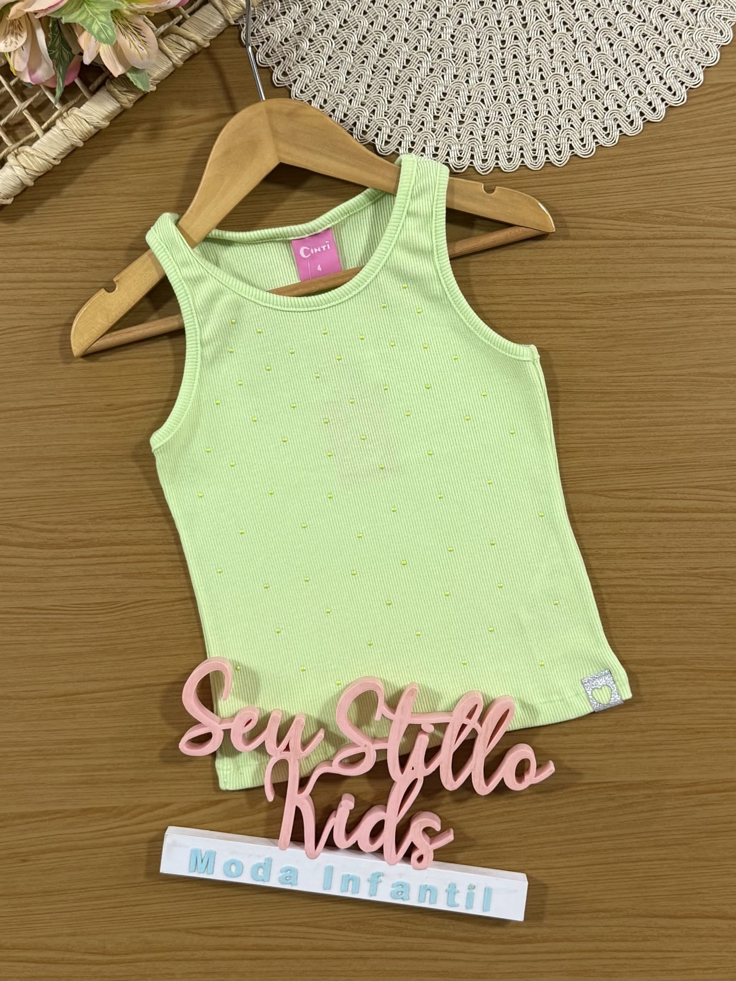 Regata Infantil Cinti Verão Verde com Strass