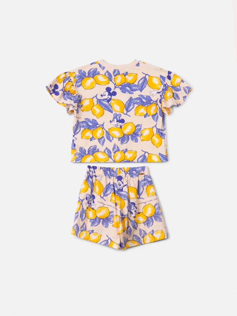 Conjunto Infantil Menina Animê com Shorts e Blusa Bege Mennie Limãozinho