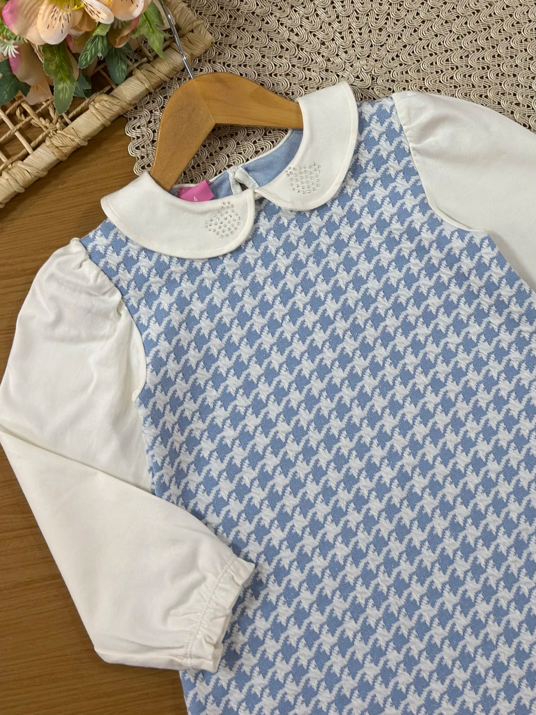 Vestido Infantil Cinti Inverno Pied-de-Poule Azul