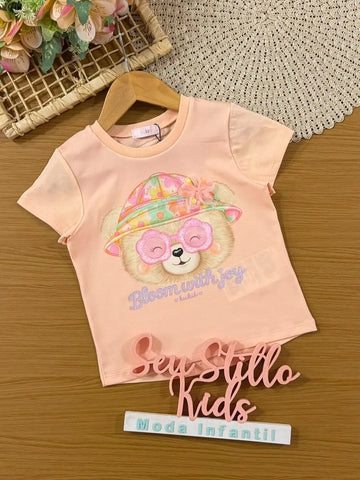 Blusa Infantil Menina Kukiê Salmão Ursinha Bloom