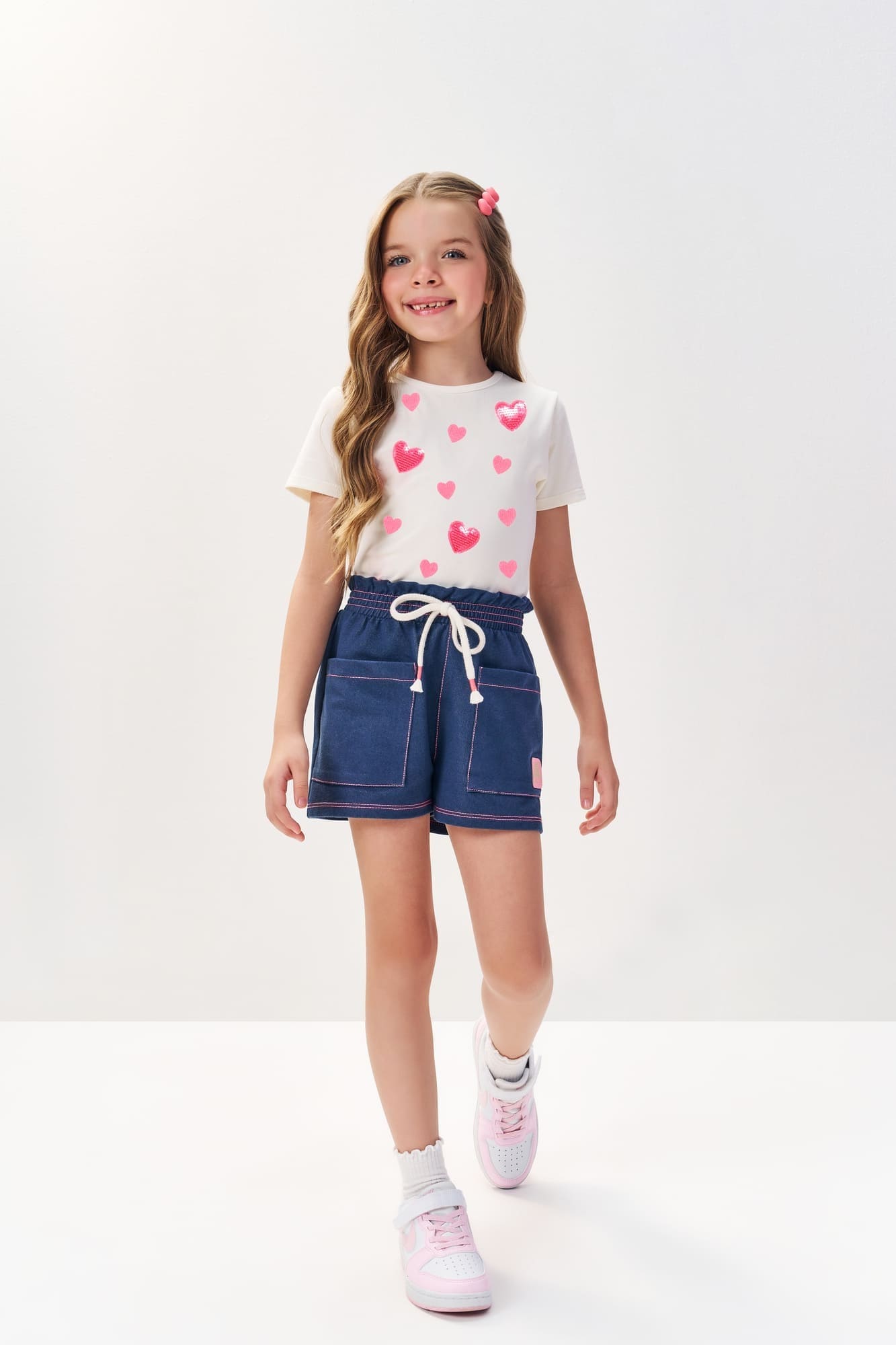 Blusa Infantil Cinti Verão Branca com Corações Rosa