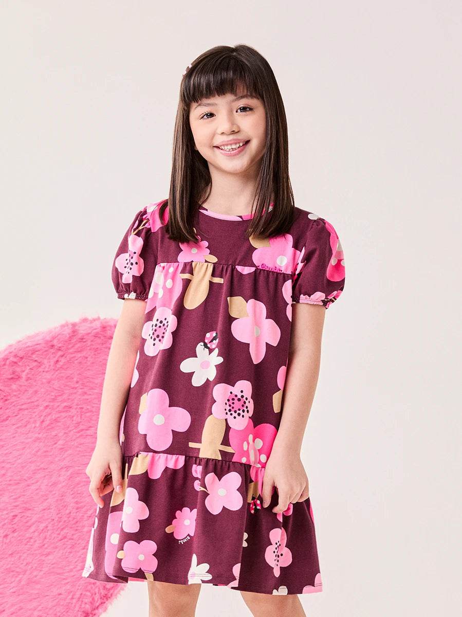 Vestido Infantil Bimbi Inverno Vinho Flozinhas