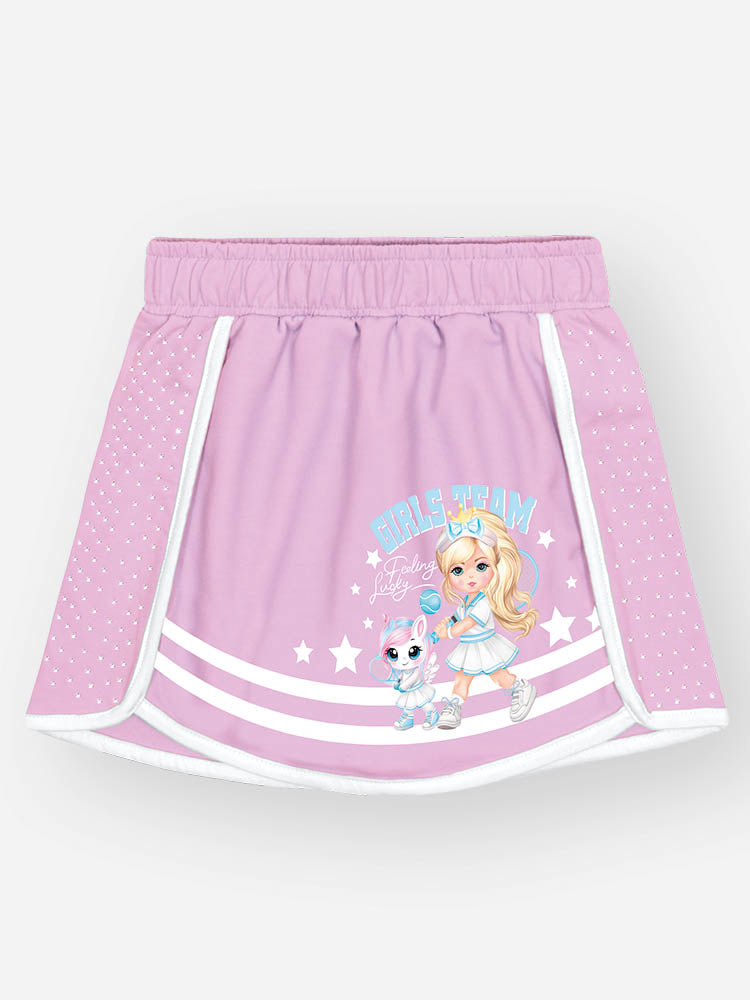 Conjunto Infantil Cinti Verão com Shorts Saia e Blusa Lilás Tênista