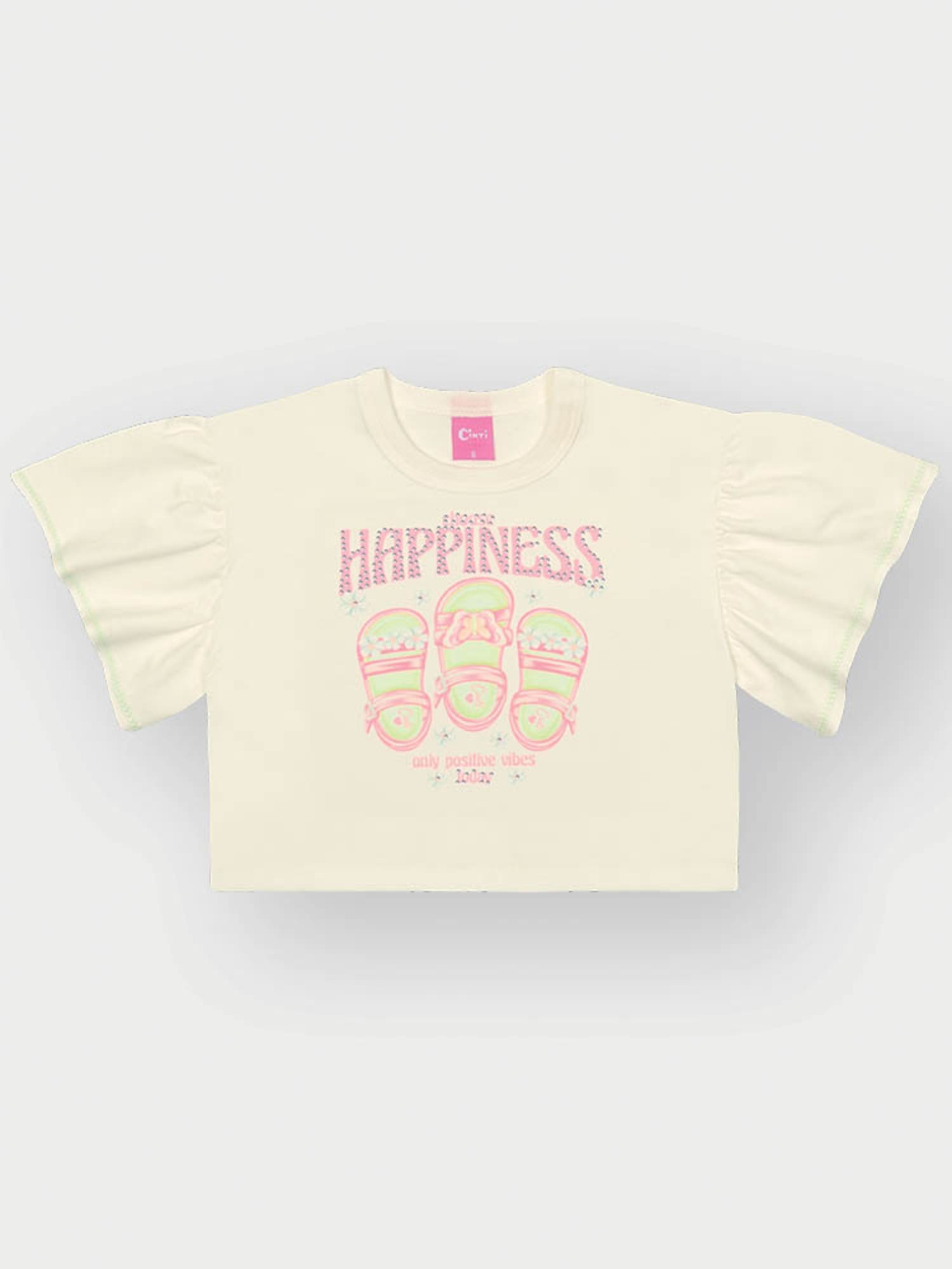 Conjunto Infantil Cinti Verão com Shorts Saia Rosa e Blusa Branca Happiness