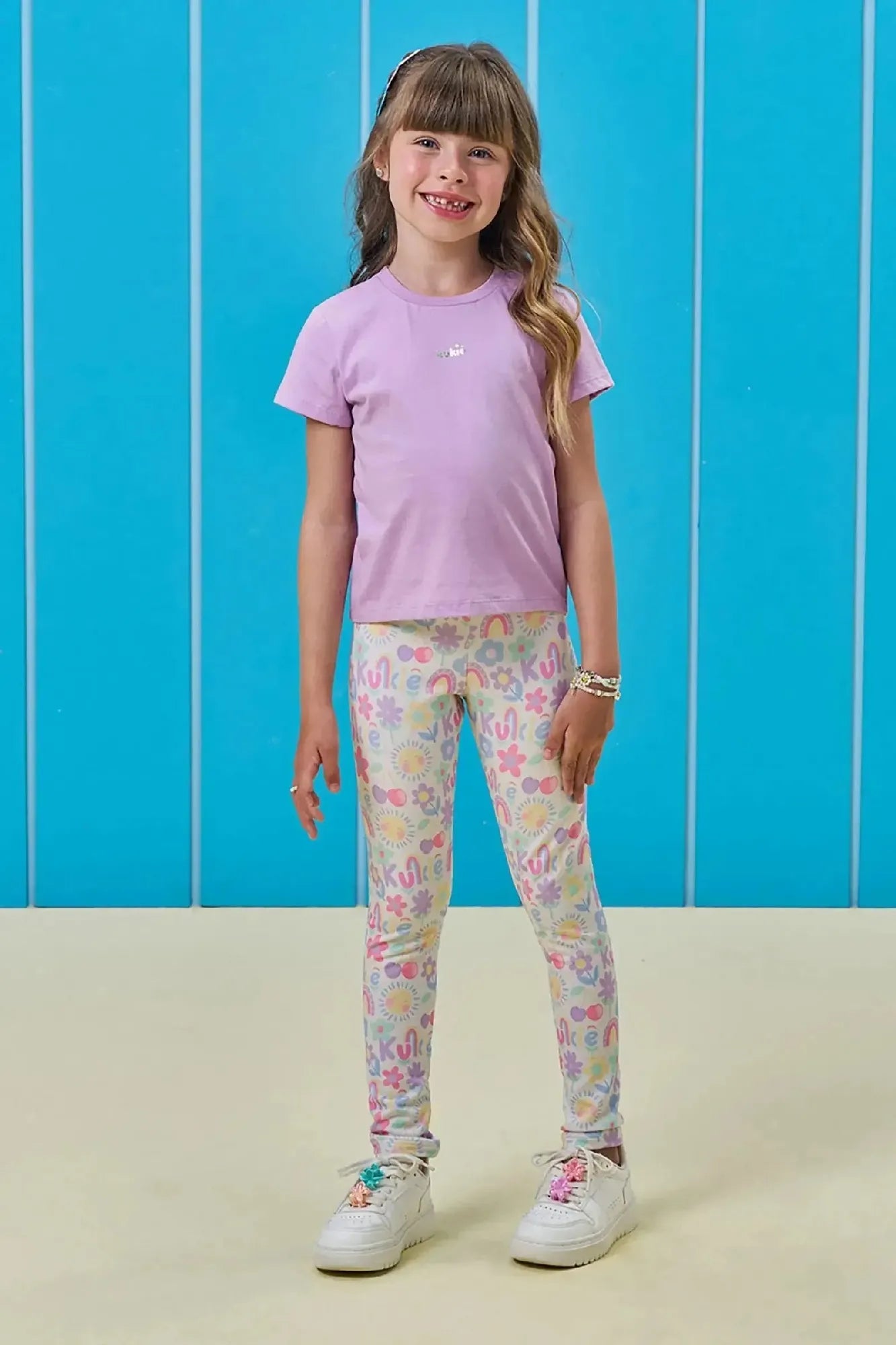Calça Legging Infantil Kukiê Off White Verão Flores