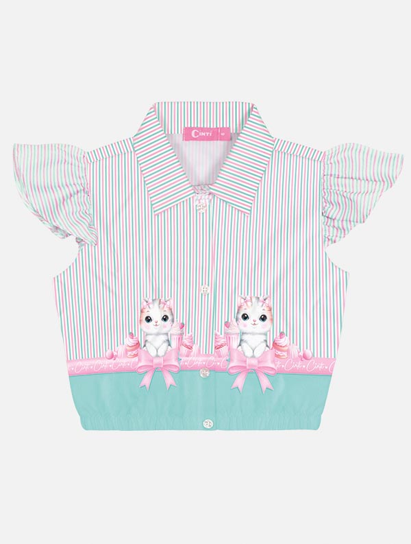 Conjunto Infantil Cinti Verão Shorts e Camisete Gatinha