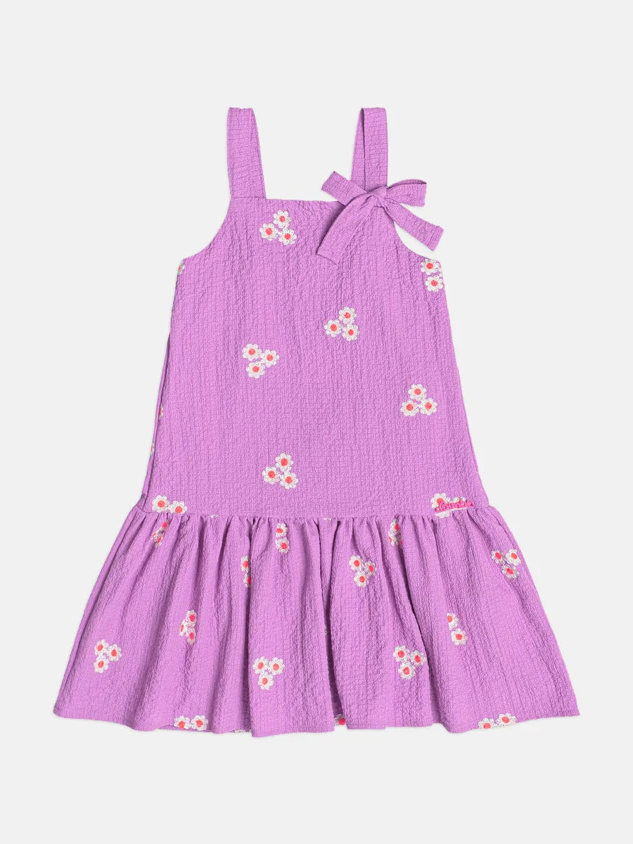 Vestido Infantil Bimbi Roxo Florzinhas Bordadas