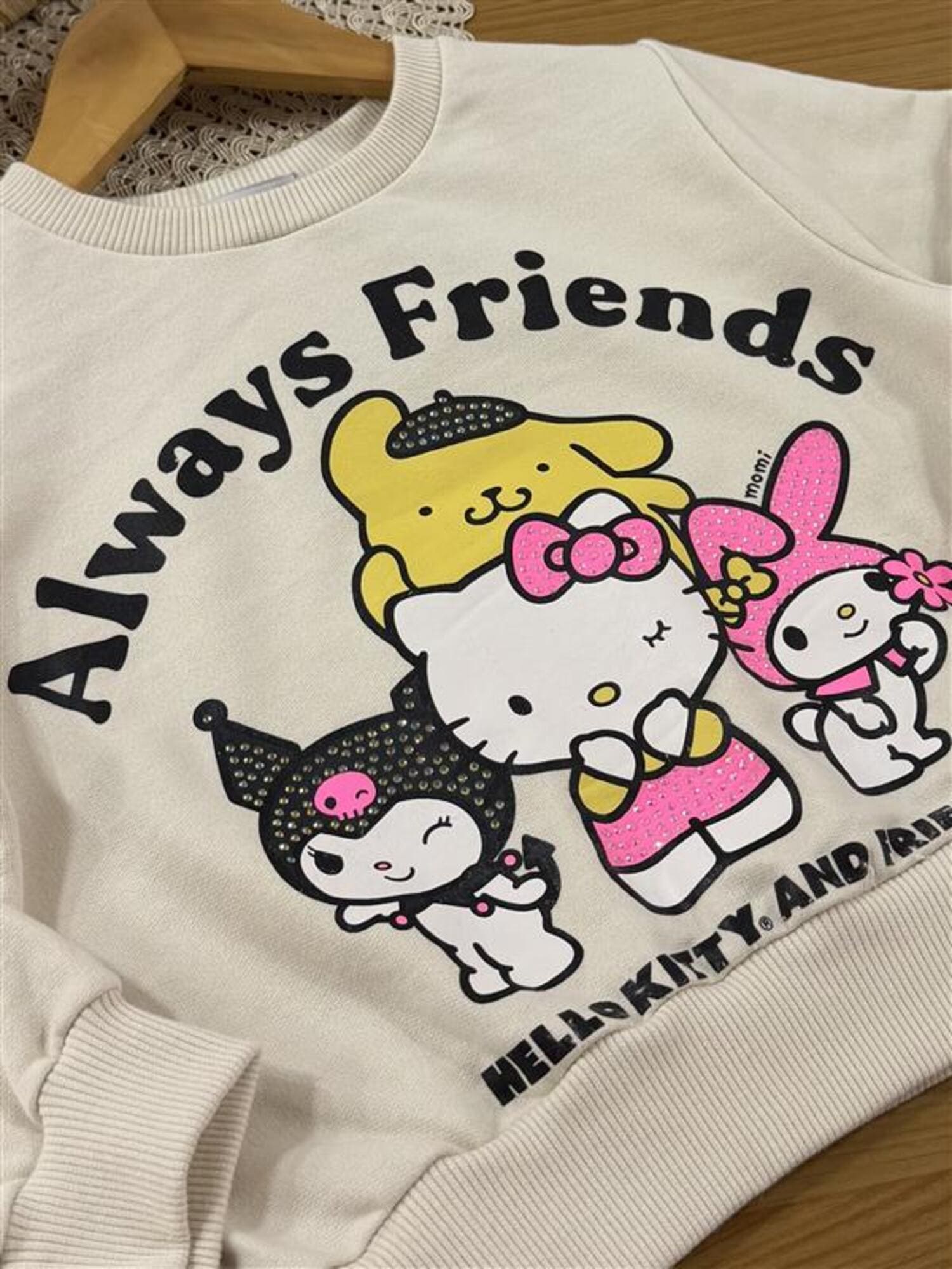 Moletom Infantil Momi Inverno Sem Flanela Bege Hello Kitty com Strass