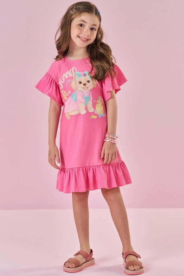 Vestido Infantil Kukiê Verão Rosa Cachorrinha Summer