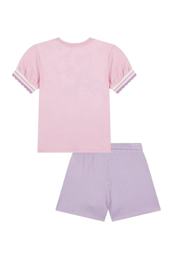 Conjunto Infantil Kukiê Verão com Shorts Lilás e Blusa Rosa Ursinha Fotografa