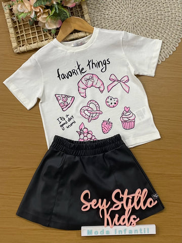 Conjunto Infantil Momi Inverno com Saia Preta e Blusa Manga Curta Favorite Things