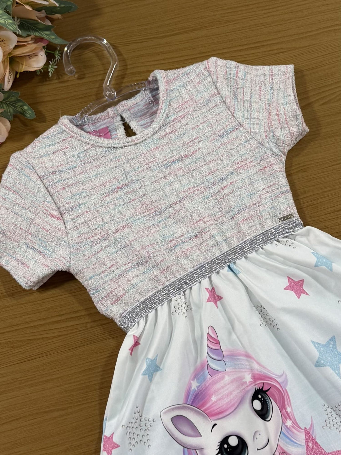 Vestido Infantil Cinti Tweed Azul Unicórnio