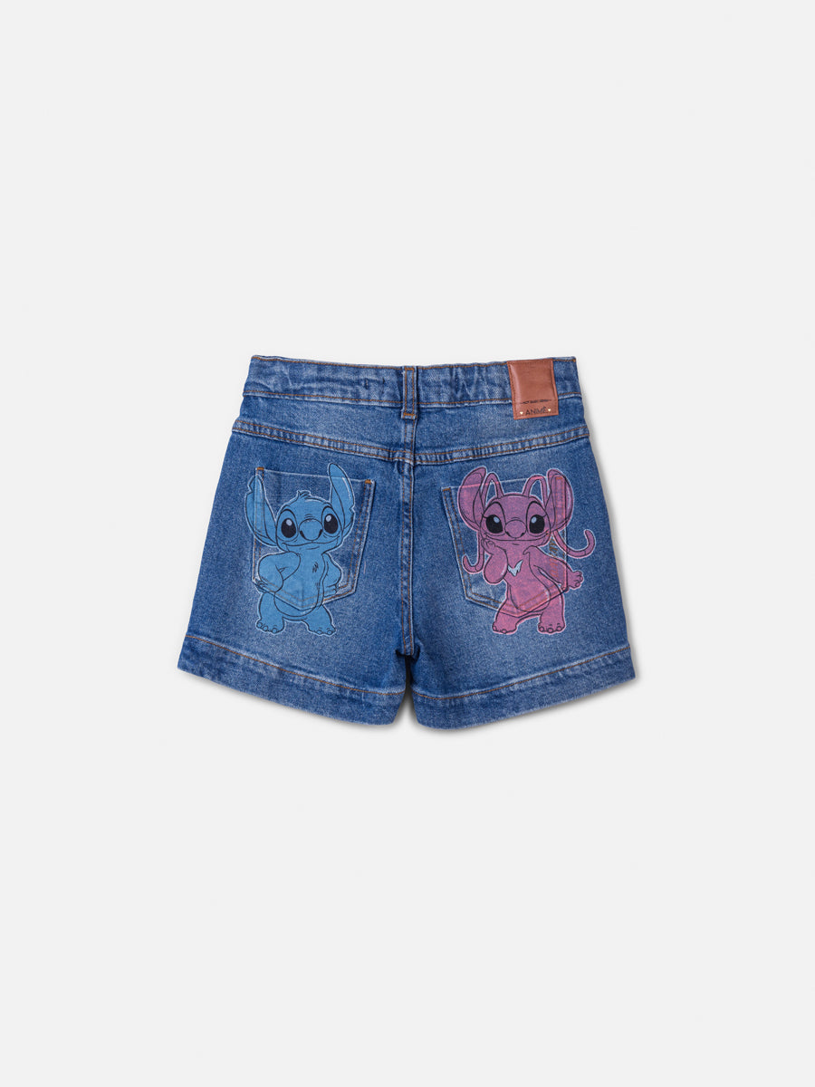 Shorts Infantil Animê Jeans Stitch Disney