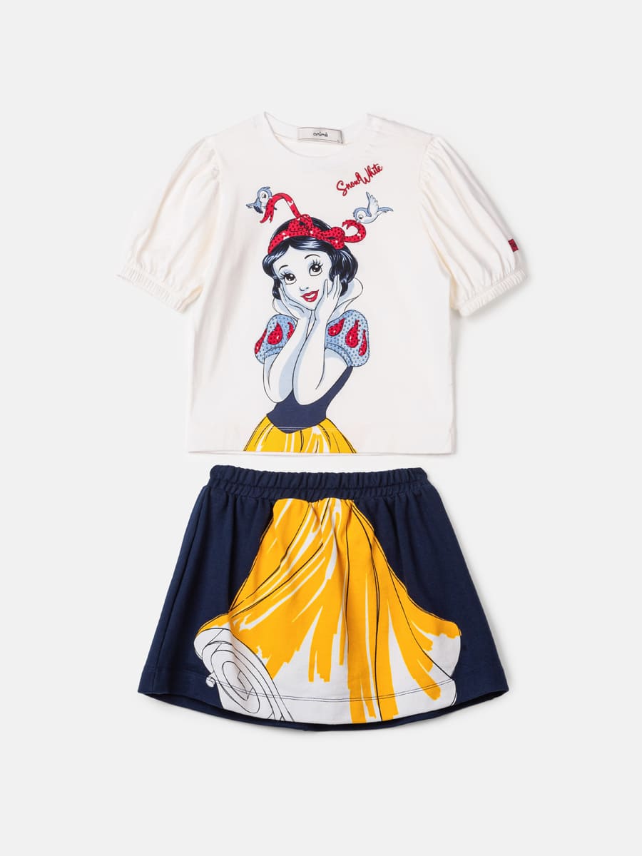 Conjunto Infantil Animê Saia e Blusa Manga Curta Branca de Neve Disney