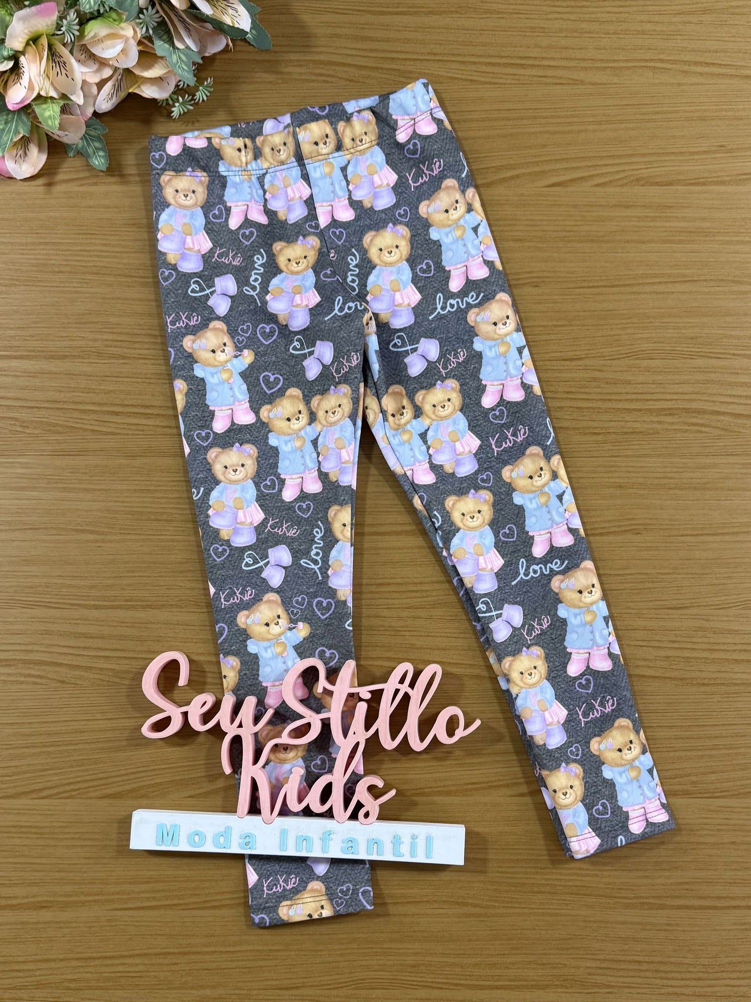 Calça Legging Infantil Kukie Inverno Cinza Ursinha