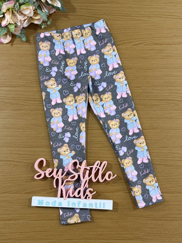 Calça Legging Infantil Kukie Inverno Cinza Ursinha