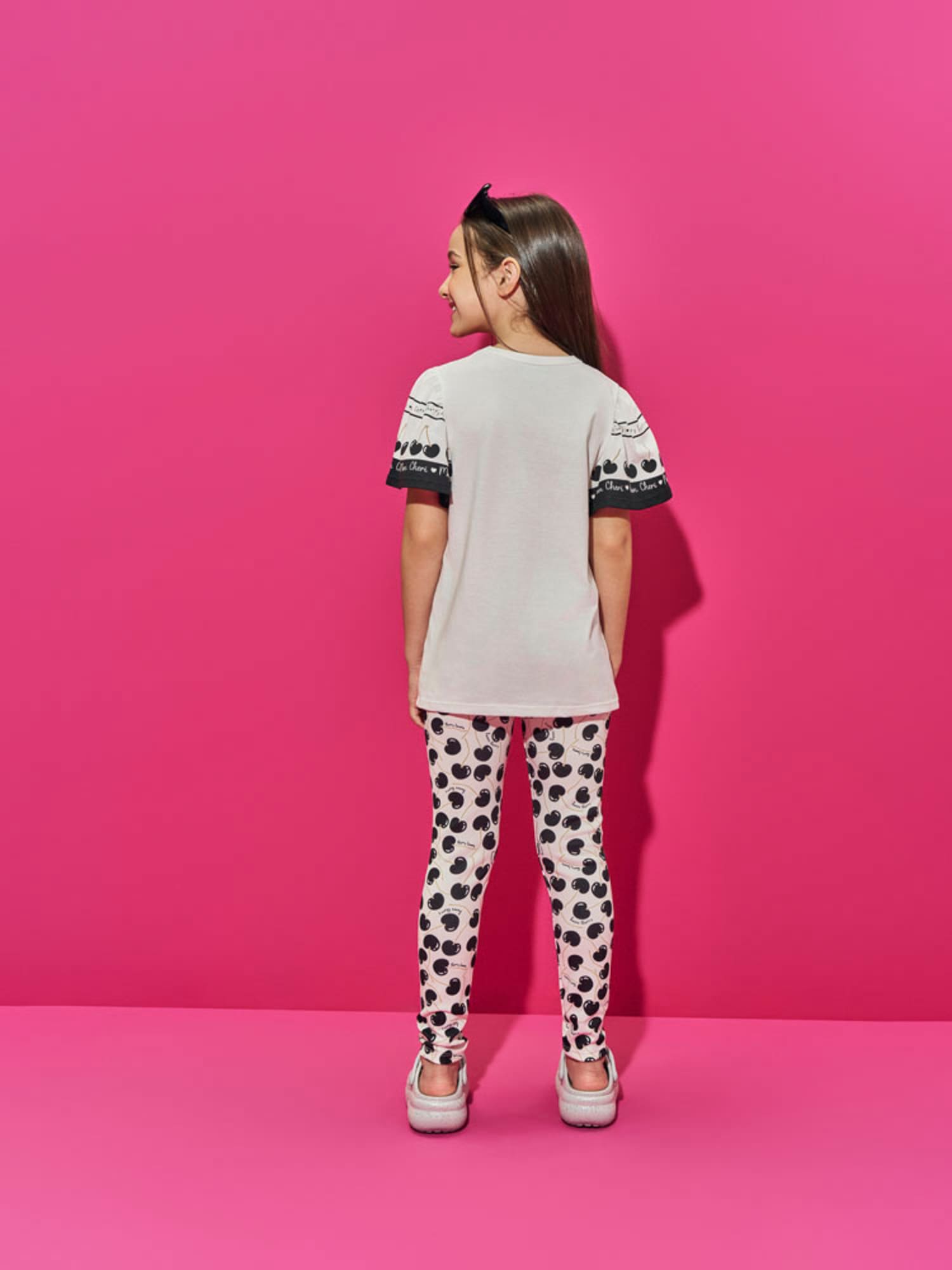 Conjunto Infantil Belime Verão com Calça Legging e Blusa Branca Cereja