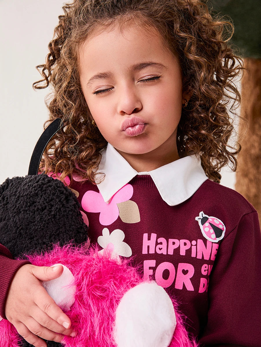 Conjunto Infantil Bimbi Inverno com Calça e Moletom Flanelado Vinho Happiness Flozinhas