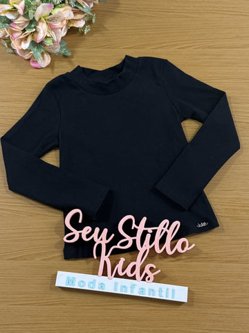 Blusa Infantil Kukie Inverno Manga Longa Estampa Lisa Preta Canelada