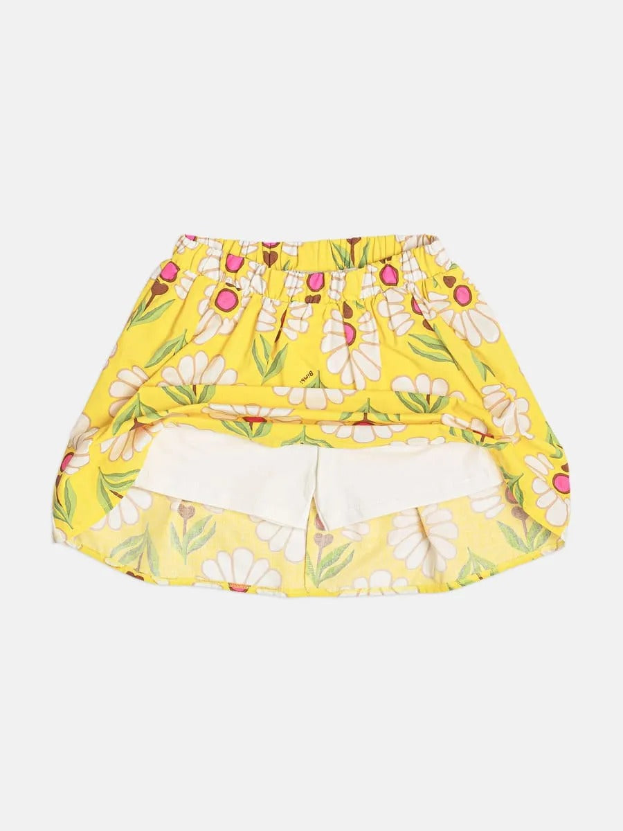 Conjunto Infantil Menina Bimbi com Saia Amarela e Blusa Branca Florzinhas