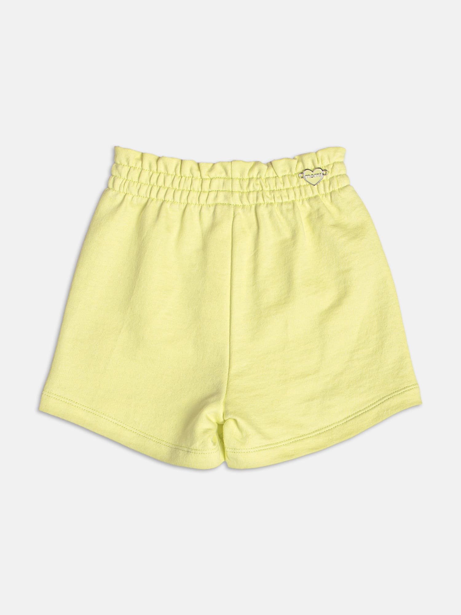 Conjunto Infantil Momi Verão com Shorts Amarelo e Blusa Branca Coração com Strass