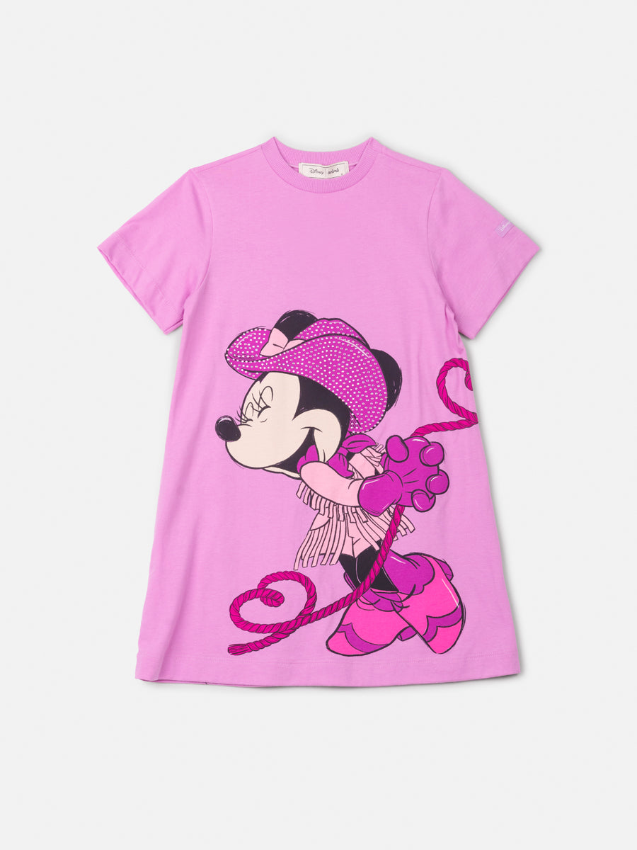 Vestido Infantil Animê Rosa Minnie Cowgirl com Strass Disney