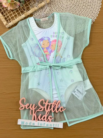 Maiô Infantil Kukiê Verde Serias Best Friends com Saida de Praia