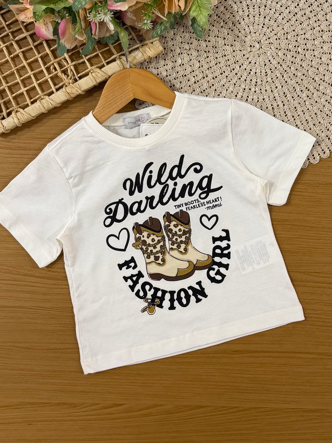 Conjunto Infantil Momi Inverno, Shorts Preto com Lenço e Blusa Manga Curta Fashion Girl