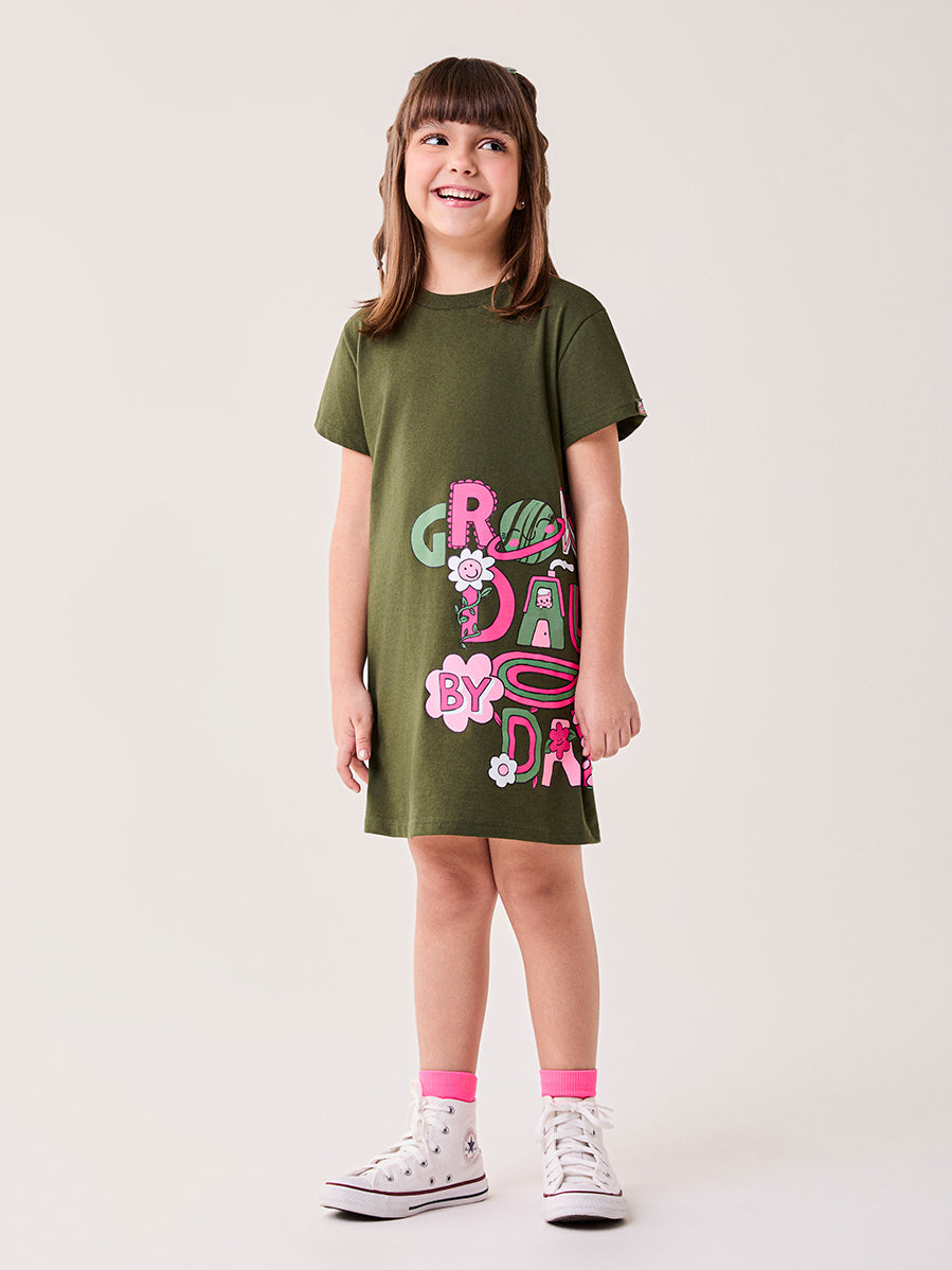 Vestido Infantil Bimbi Inverno Verde Florzinha
