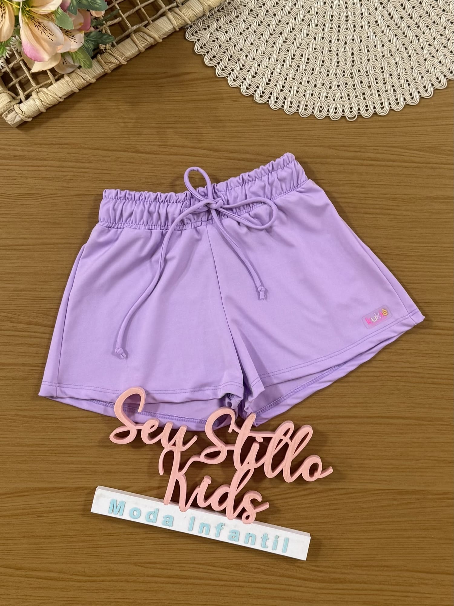 Shorts Infantil com Proteção Solar Kukiê Verão Lilás
