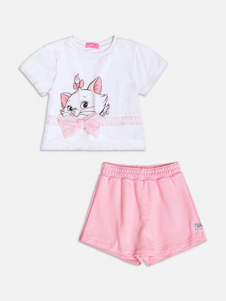 Conjunto Infantil Momi com Shorts Saia Rosa e Blusa Branca Marie Disney