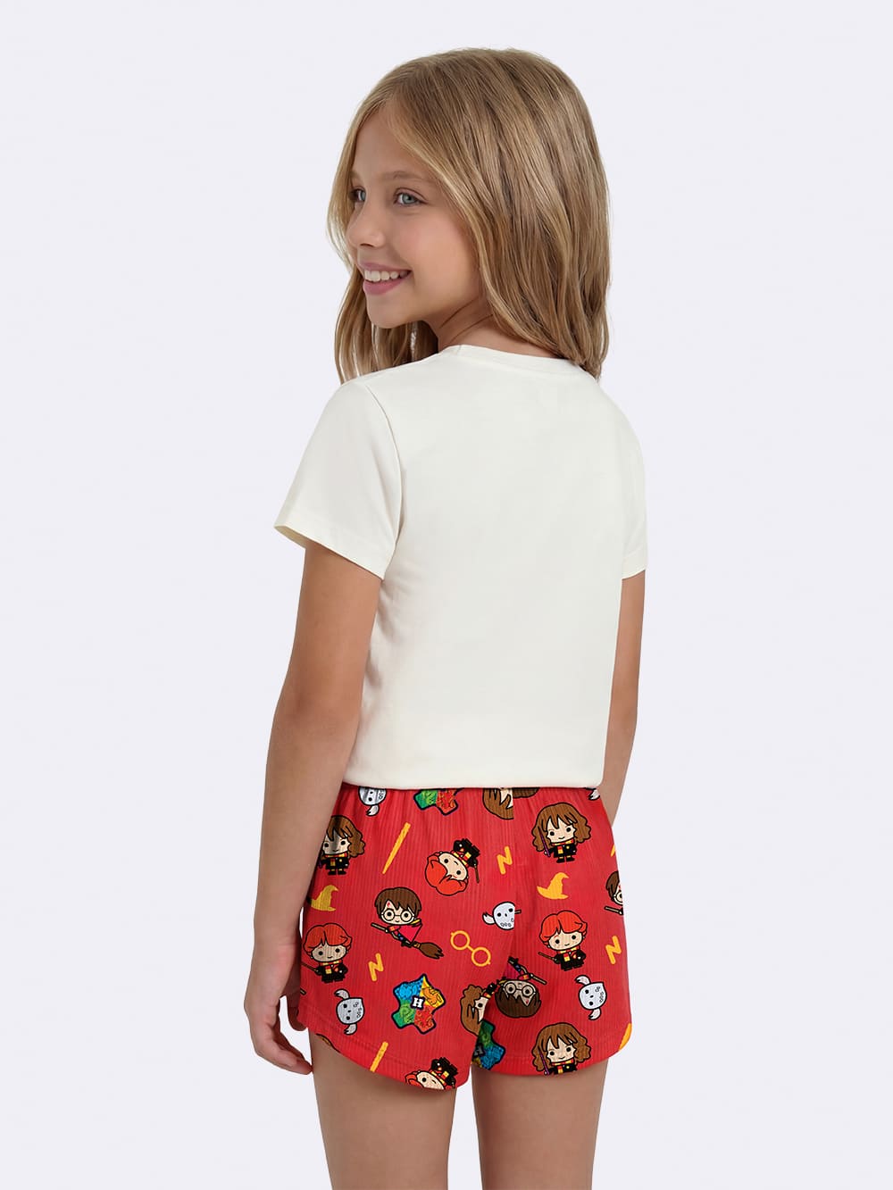 Pijama Infantil Menina Veggi com Shorts Vermelho e Blusa Harry Potter