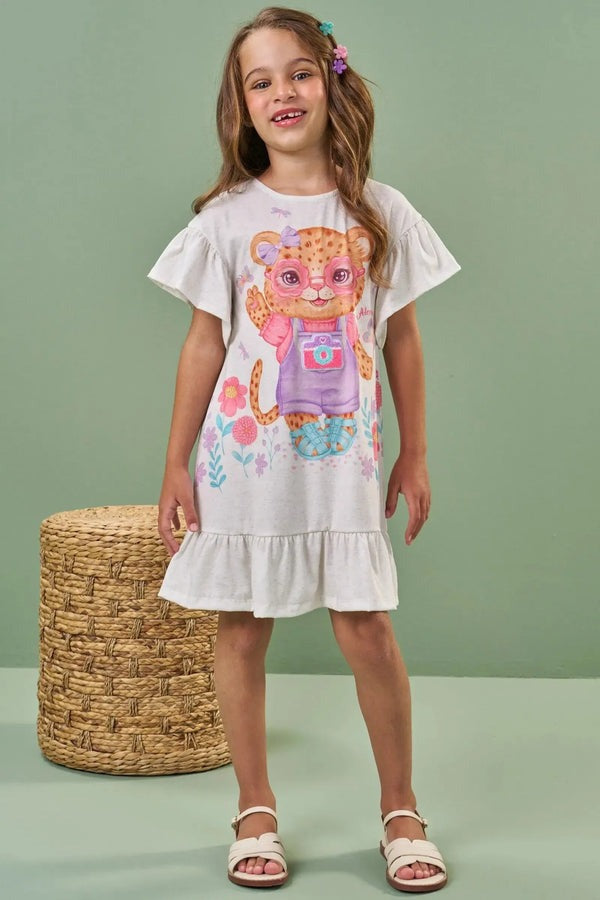 Vestido Infantil Kukiê Verão Off White Oncinha