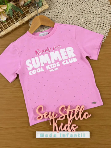 Blusa Infantil Menina Momi Rosa Summer Strass