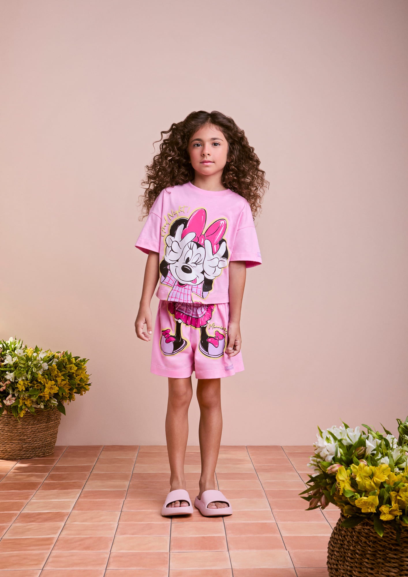 Pijama Infantil Animê Verão com Shorts e Blusa Rosa Minnie Disney