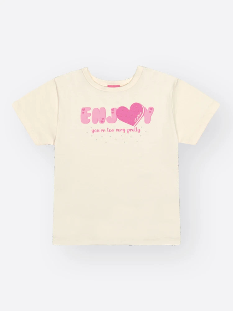 Conjunto Infantil Cinti Inverno com Saia Rosa em Tule e Blusa Manga Curta Enjoy