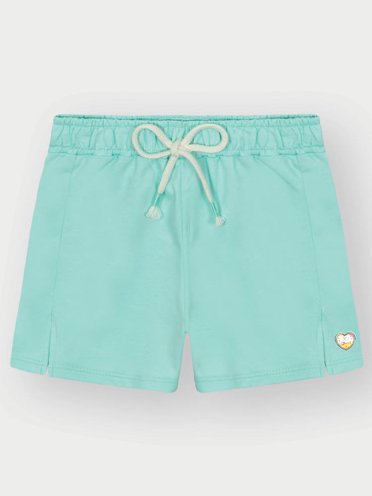 Conjunto Infantil Cinti Verão com Shorts Azul e Blusa Listrada Corações