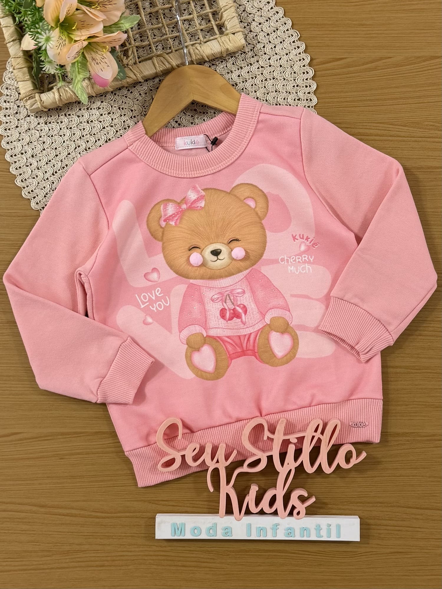 Casaco Infantil Kukiê Inverno Flanelado Rosa Ursinha
