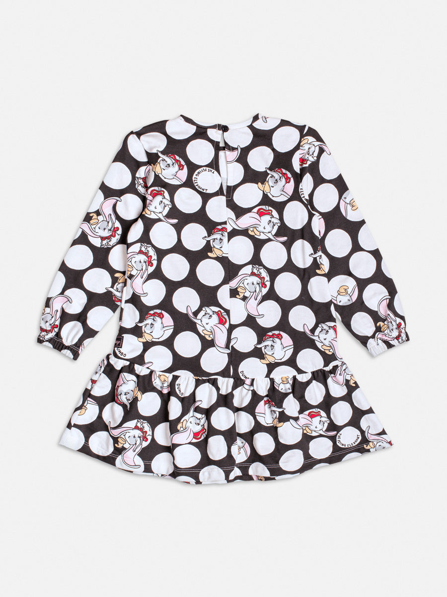 Vestido Infantil Momi Inverno Manga Longa Preto Dumbo Disney