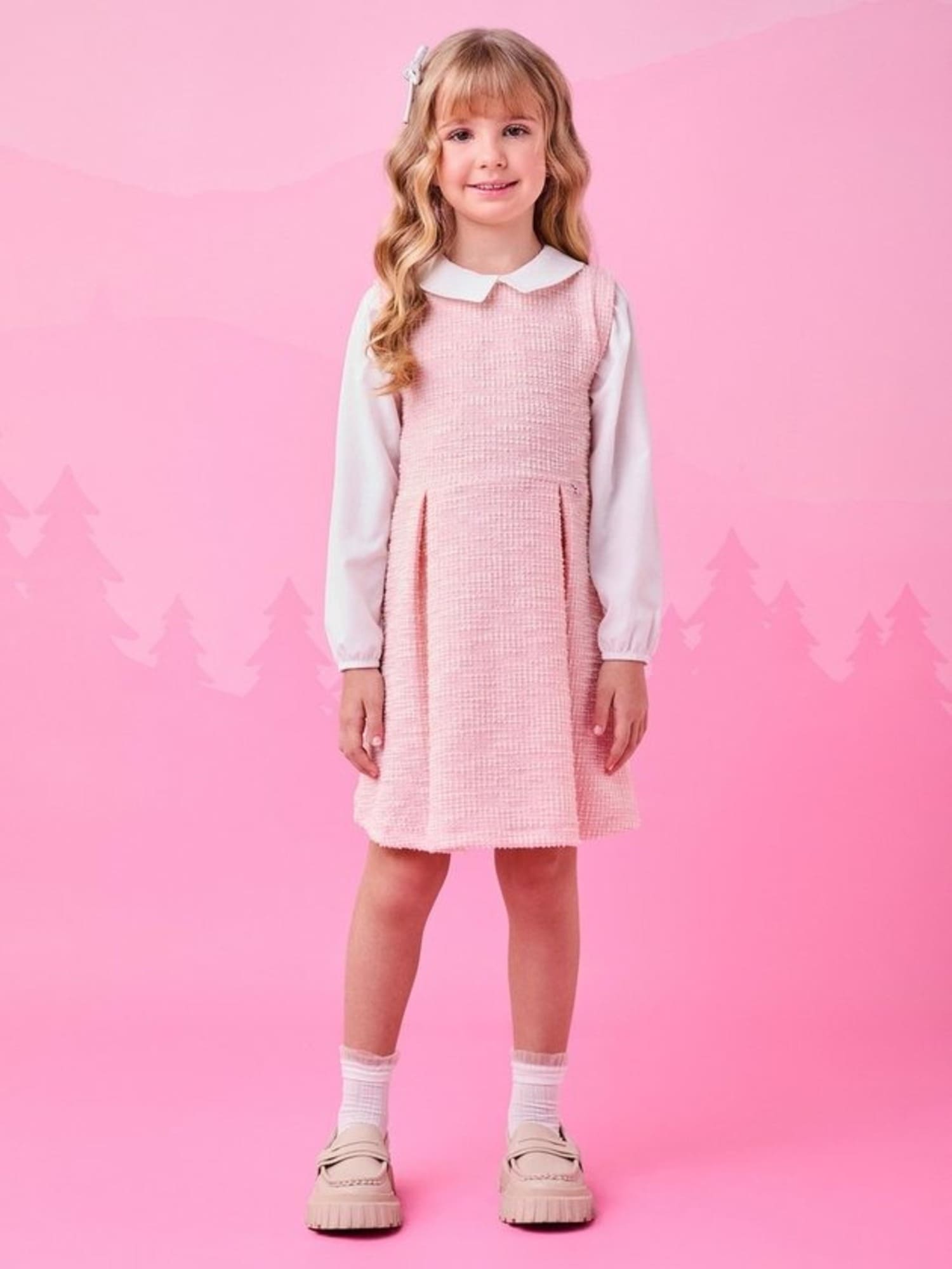 Vestido Infantil Momi Inverno Rosa com Gola