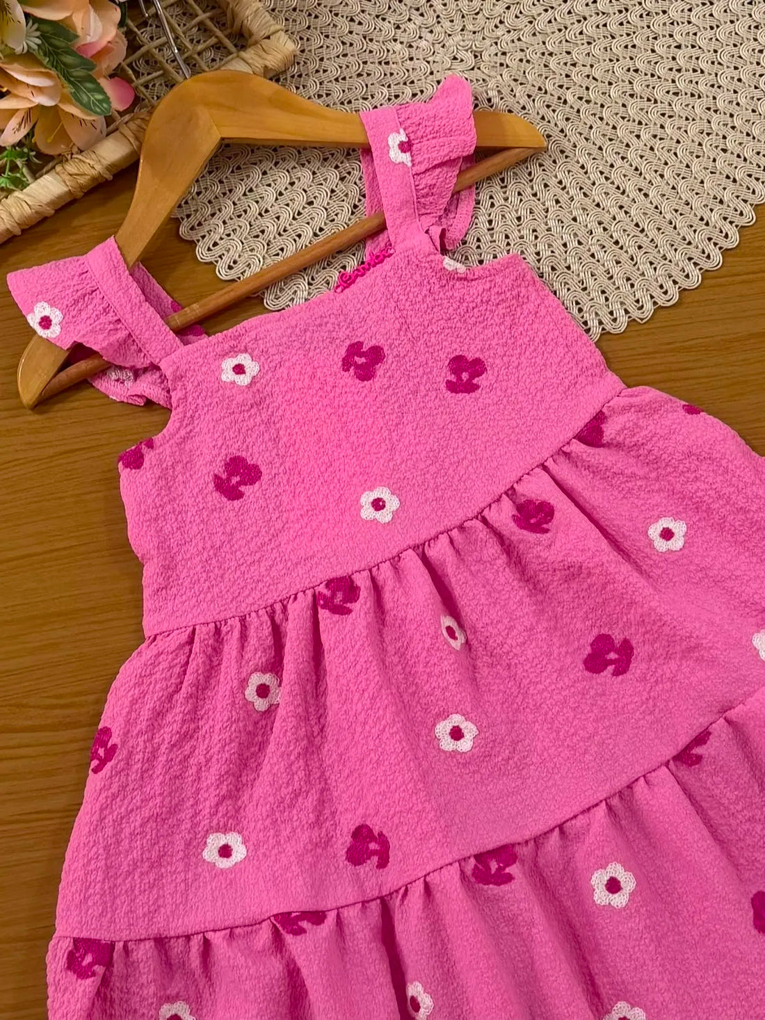 Vestido Infantil Bimbi Rosa Florzinhas