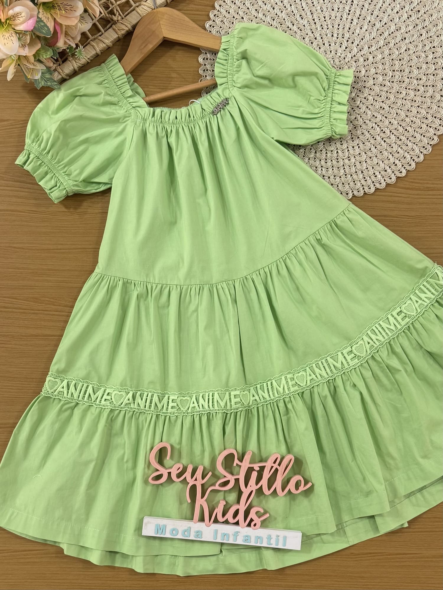 Vestido Infantil Animê Verão Verde