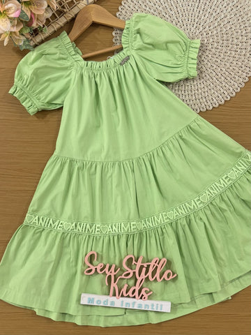 Vestido Infantil Animê Verão Verde