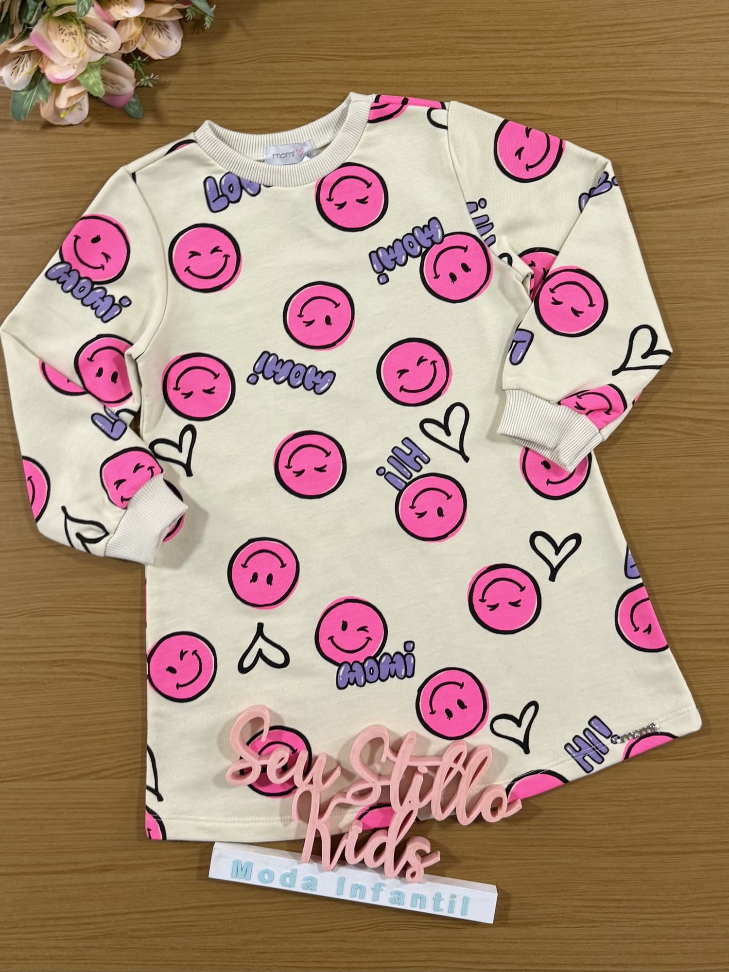 Vestido Infantil Momi Inverno Bege Emojis